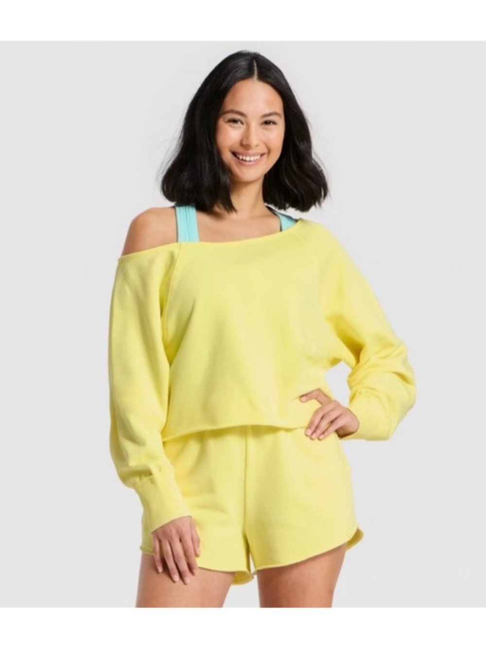 JoyLab French Terry Off-The- Shoulder Sweatshirt (Yellow - Extra Large)